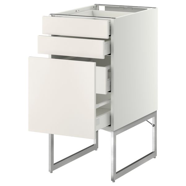 Напольный шкаф 3 фронтальных панели, 2 нижних, 2 средних ящика МЕТОД / МАКСИМЕРА, белый, Веддинге белый - схема-чертеж с размерами