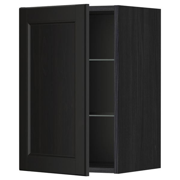 Навесной шкаф с полками, стекляными дверцы МЕТОД, черный, Лаксарби черно-коричневый - схема-чертеж с размерами