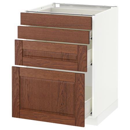 Напольный шкаф 4 фронтальных панели, 4 ящика МЕТОД / ФОРВАРА, белый, Филипстад коричневый