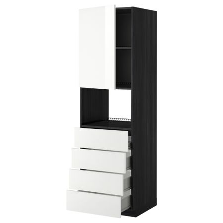 Высокий шкаф для духовки, дверца, 4 ящика МЕТОД / ФОРВАРА, черный, Рингульт белый