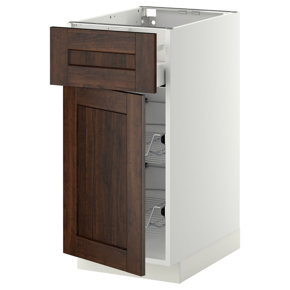 Напольный шкаф с проволочной корзиной, ящиком, дверью МЕТОД / МАКСИМЕРА, белый, Эдсерум коричневый - схема-чертеж с размерами
