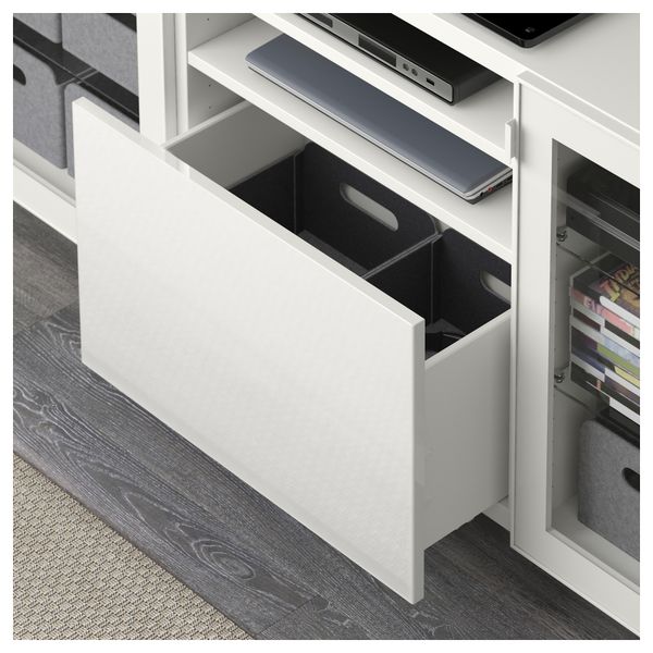 Тумба для ТВ с ящиками БЕСТО, белый, Сельсвикен глянцевый/белый прозрачное стекло (180x40x74 см) - фото 3