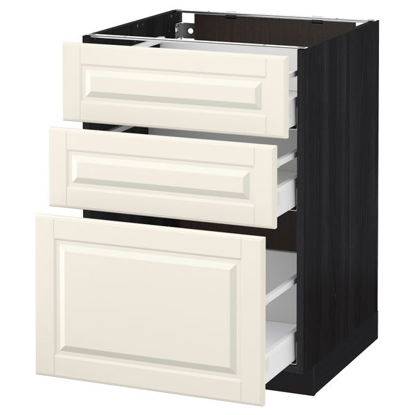 Напольный шкаф с 3 ящиками МЕТОД / МАКСИМЕРА, черный, Будбин белый с оттенком - схема-чертеж с размерами
