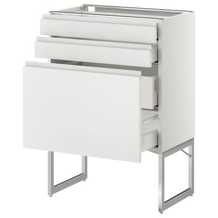 Напольный шкаф 3 фронтальных панели, 2 нижних, 2 средних ящика МЕТОД / МАКСИМЕРА, белый, Нодста белый