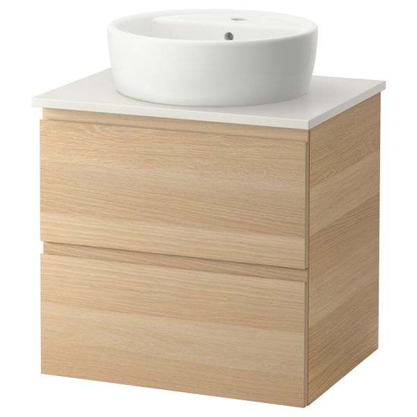 Шкаф п-раковину/столешн45/раковина ГОДМОРГОН/АЛДЕРН / ТОРНВИКЕН, под беленый дуб, белый (62x49x74 см) - схема-чертеж с размерами