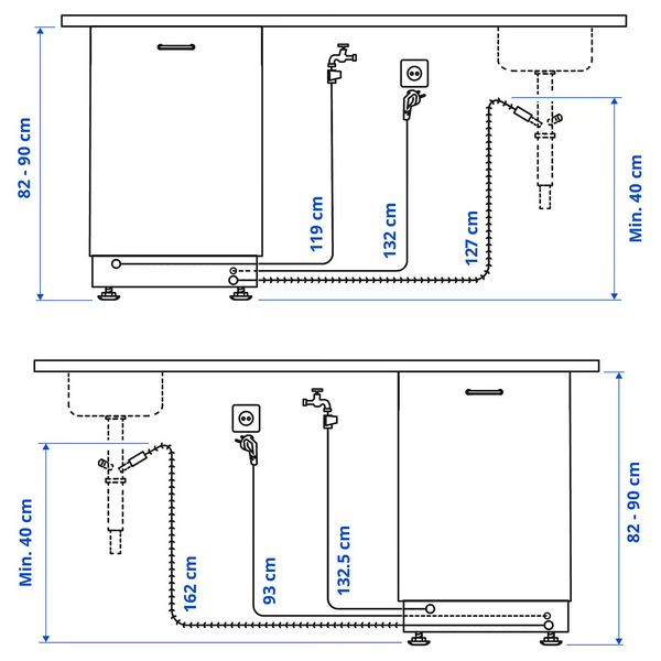 ÖSTVEDA ОСТВЕДА Встраиваемая посудомоечная машина - IKEA 500 60 см - схема-чертеж с размерами