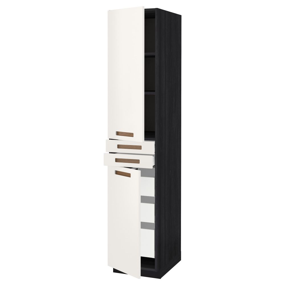 Высокий шкаф + полки, 5 ящиков, 2 дверцы, 2 фронтальных МЕТОД / МАКСИМЕРА, черный, Мэрста белый - схема-чертеж с размерами