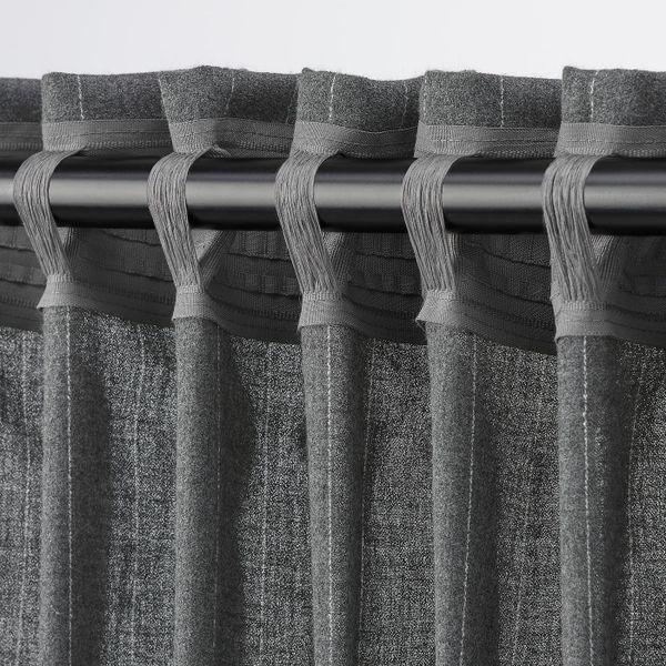 Гардины, 2 шт., темно-серый/в полоску 145x300 см IKEA MILDRUN МИЛДРУН 904.808.06 - фото 4