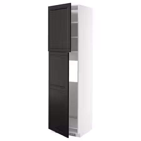 METOD Высокий шкаф д/холодильника/2дверцы - белый/Bodbyn чёрный 60x60x220 см