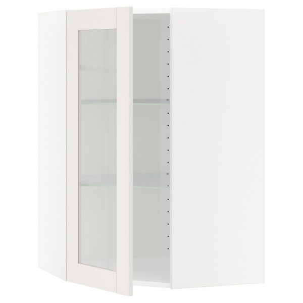 Угловой навесной шкаф с полками, стекляными дв, белый/Сэведаль белый 68x100 см IKEA METOD МЕТОД 292.229.44 - фото 1