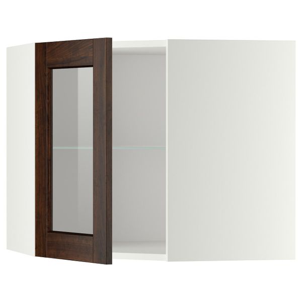 Угловой навесной шкаф с полками, стекляными дв, белый/Эдсерум коричневый 68x60 см IKEA METOD МЕТОД 092.267.40 - фото 1