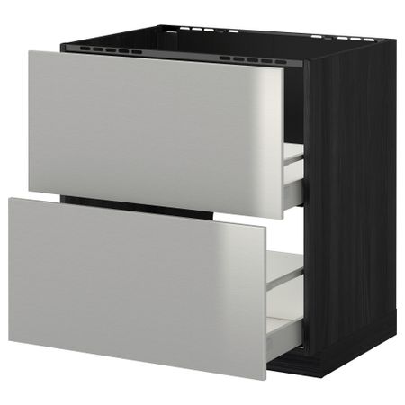 Напольный шкаф под мойку + 2 фронтальных панели, 2 ящика МЕТОД / МАКСИМЕРА, черный, Гревста нержавеющ сталь