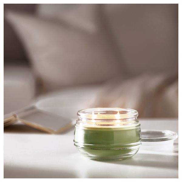 Ароматическая свеча в стакане, 2 фитиля ЛУГГА, Летний луг зеленый (10 см) - фото 2