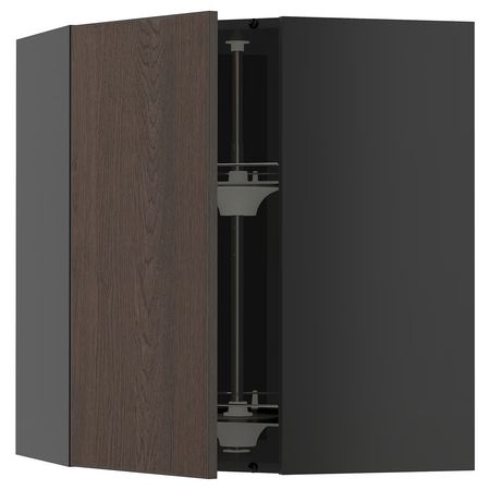 METOD Углов навесн шкаф с вращающ секцией - черно-серый/Sinarp коричневый 68x80 см