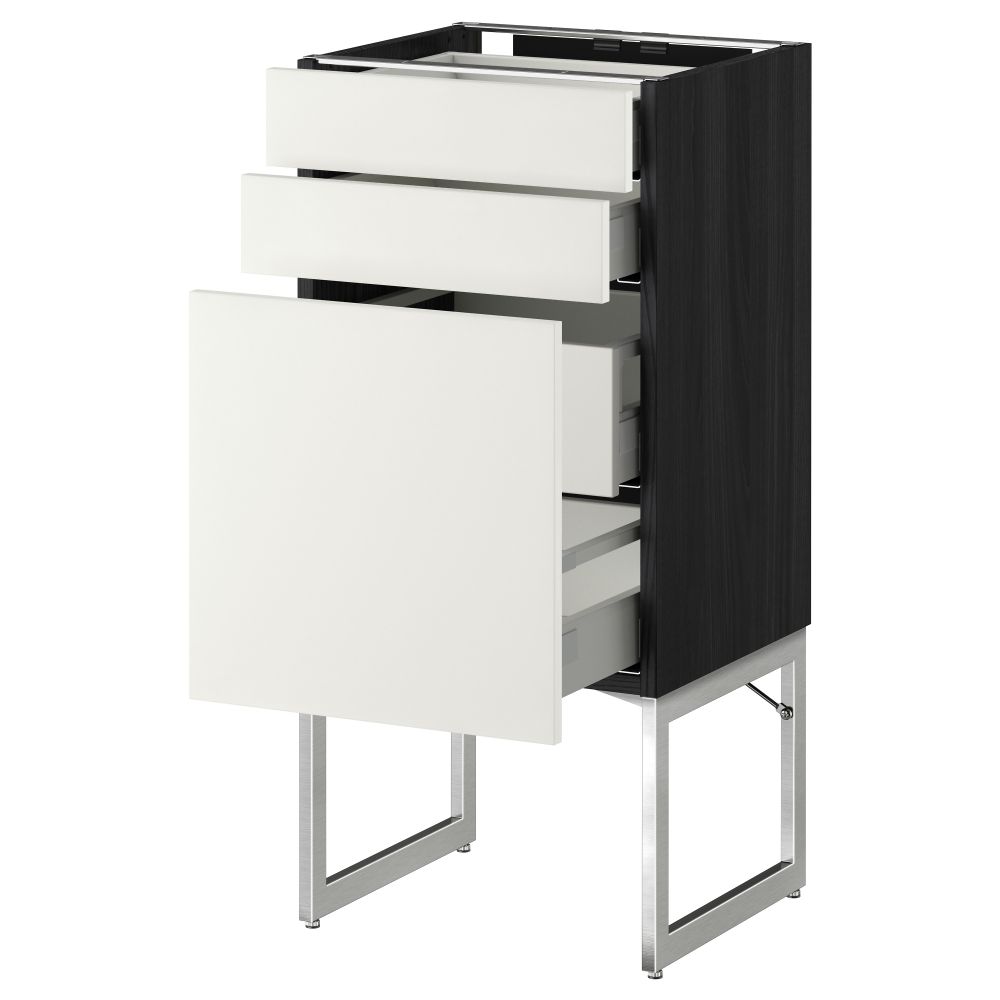 Напольный шкаф 3 фронтальных панели, 2 нижних, 2 средних ящика МЕТОД / МАКСИМЕРА, черный, Хэггеби белый - схема-чертеж с размерами