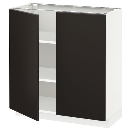Напольный шкаф с полками, 2 дверцами, 80x37 см, белый, Kungsbacka антрацит IKEA METOD МЕТОД 494.595.77