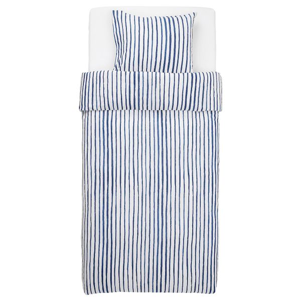 Пододеяльник и наволочка, в полоску/синий белый 150x200/50x70 см IKEA SÅNGLÄRKA СОНГЛЭРКА 304.269.59 - фото 2