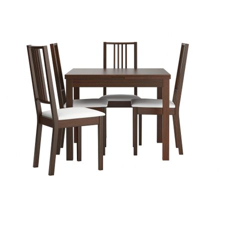 Стол и 4 стула БЬЮРСТА / БЁРЬЕ, коричневый, Гобо белый (90 см)