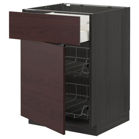 Напольный шкаф с проволочной корзиной, ящик, дверью, 60x60 cm IKEA METOD МЕТОД, MAXIMERA МАКСИМЕРА 794.558.46