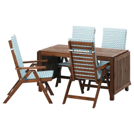 Стол + 4 кресла, для сада ЭПЛАРО, коричневая морилка, Нэстон голубой