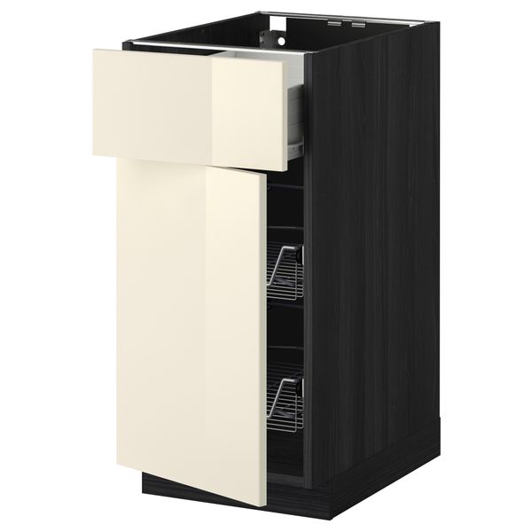 Напольный шкаф с проволочной корзиной, ящиком, дверью МЕТОД / ФОРВАРА, черный, Рингульт кремовый - схема-чертеж с размерами