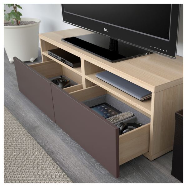 Шкаф для ТВ, комбинированный, стекляные дверцы БЕСТО, под беленый дуб, Вальвикен темно-коричневый, прозрачное стекло - фото 3