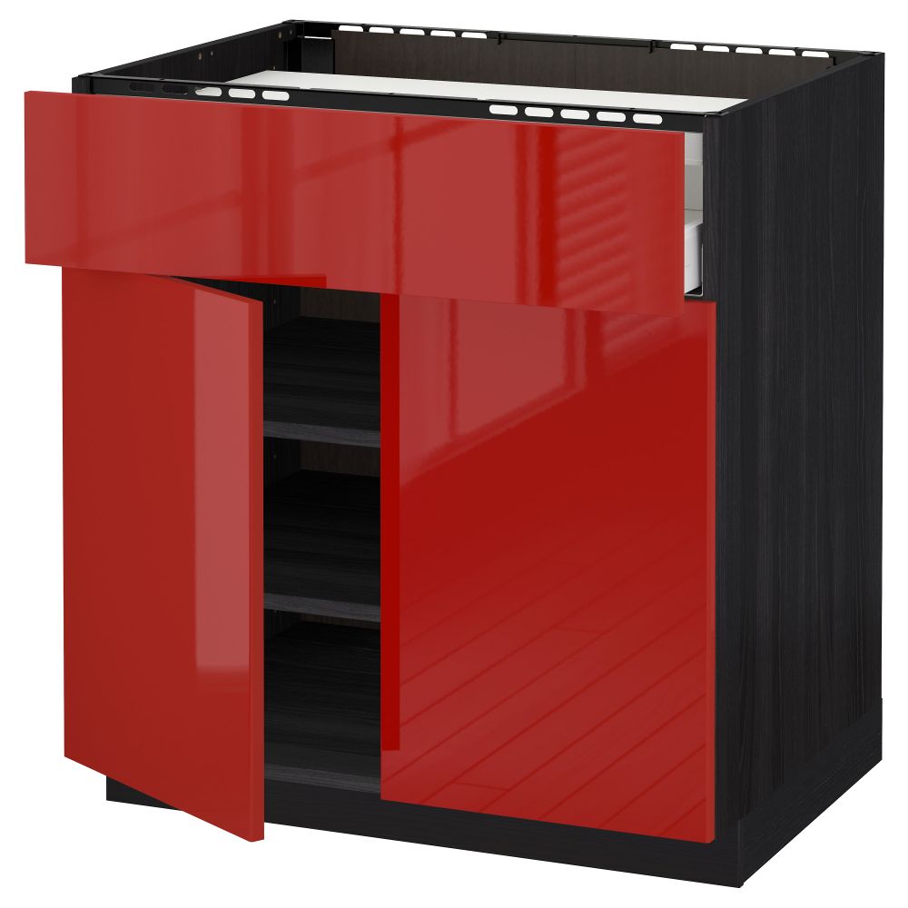 Напольный шкаф для варочной панели, ящик, полка, 2 дверцы МЕТОД / МАКСИМЕРА, черный, Рингульт красный (80x60 см) - схема-чертеж с размерами
