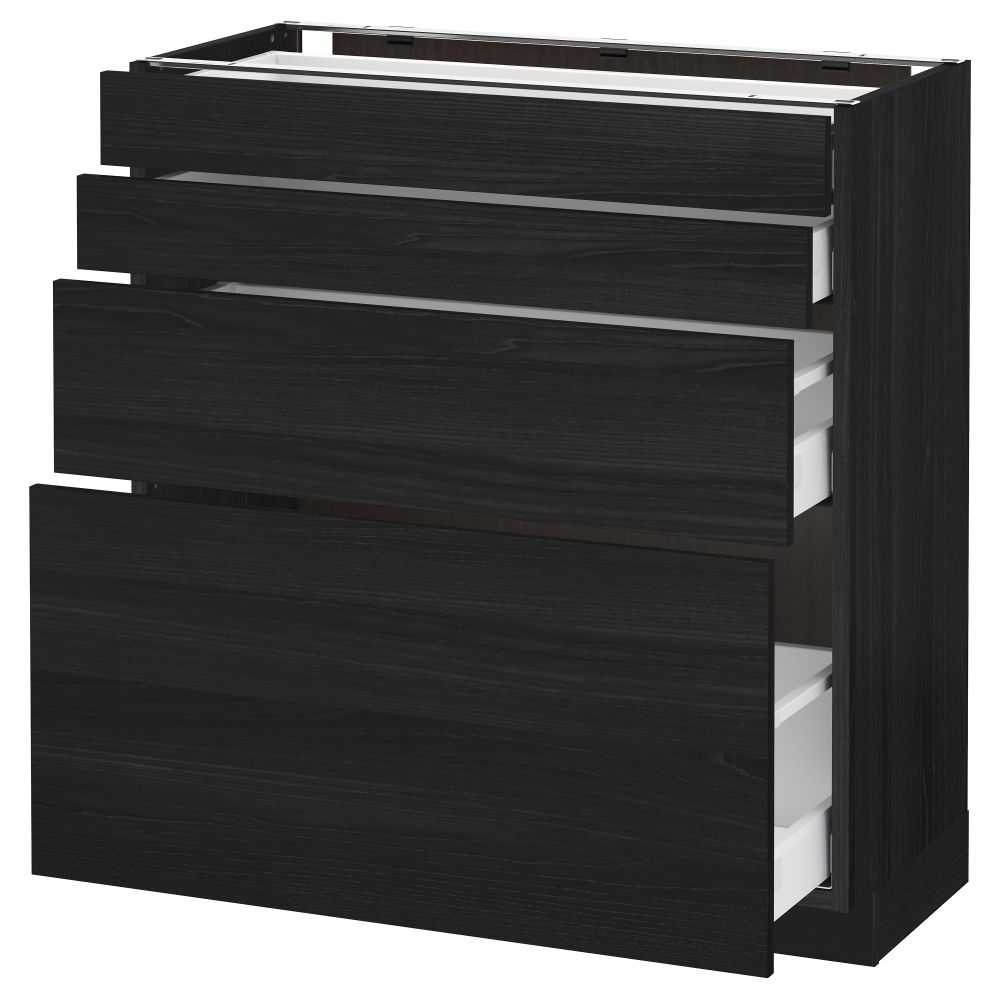 Напольный шкаф 4 фронтальных панели, 4 ящика МЕТОД / МАКСИМЕРА, черный, Тингсрид черный - схема-чертеж с размерами