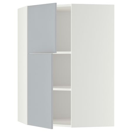 Угловой навесной шкаф + полки, 2 дверцы МЕТОД, белый, Веддинге серый (68x100 см)