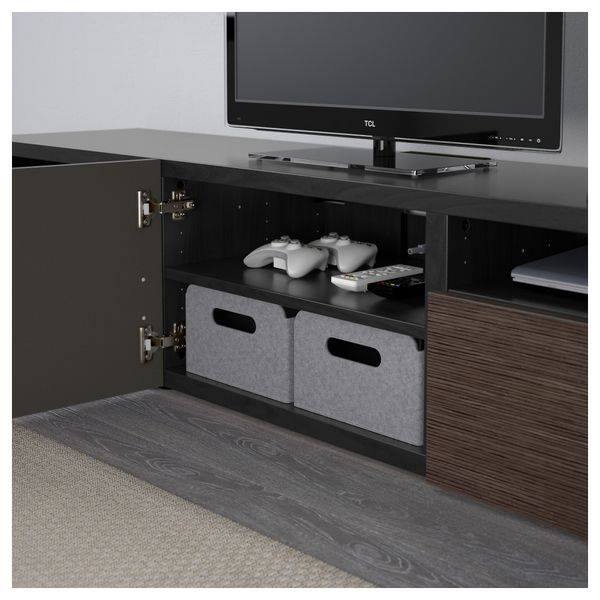 Тумба под ТВ БЕСТО, черно-коричневый, Сельсвикен глянцевый/коричневый (180x40x38 см) - фото 3