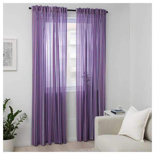Гардины, 1 пара, сиреневый/в полоску 145x300 см IKEA ПРАКТКЛОККА 204.363.60 - фото 4