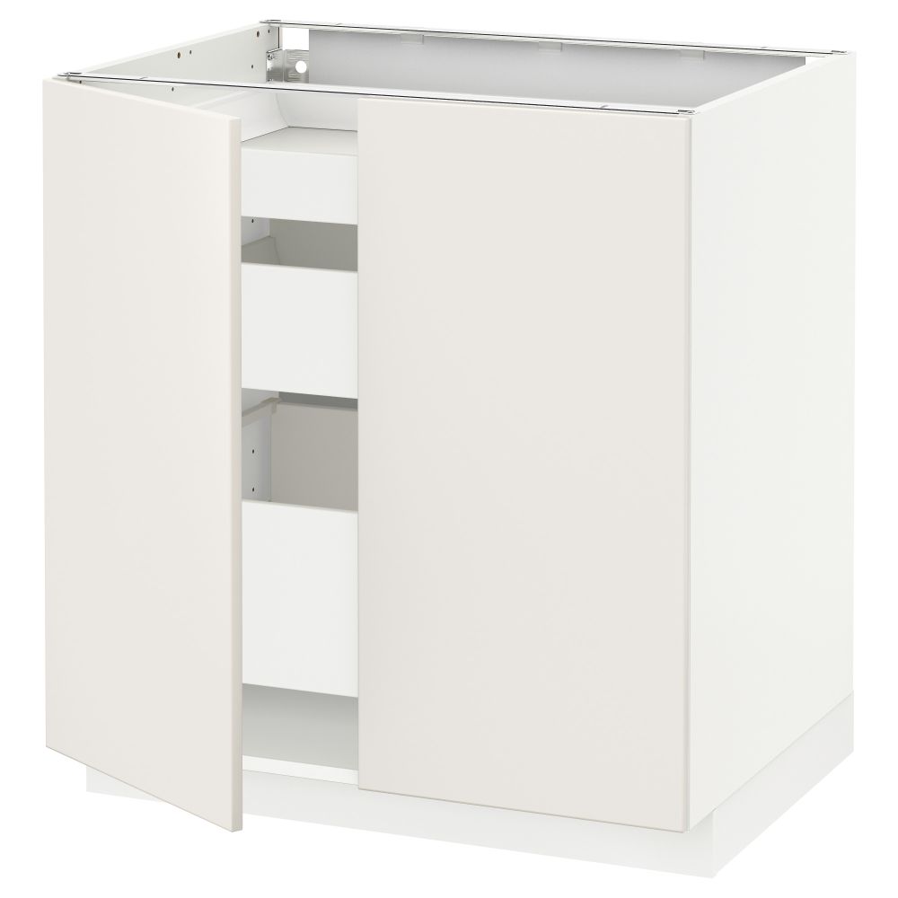 Напольный шкаф с 2 дверцами, 3 ящиками МЕТОД / МАКСИМЕРА, белый, Веддинге белый (80x60 см) - схема-чертеж с размерами