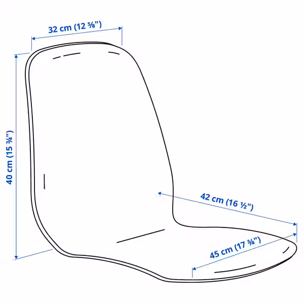 SKÅLSTA СКОЛСТА Сиденье со спинкой - пластик бежевый - схема-чертеж с размерами