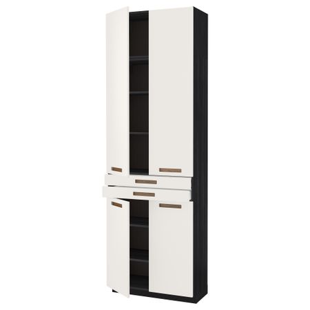 Высокий шкаф + полки, 2 ящика, 4 дверцы МЕТОД / МАКСИМЕРА, черный, Мэрста белый (80x37x240 см)