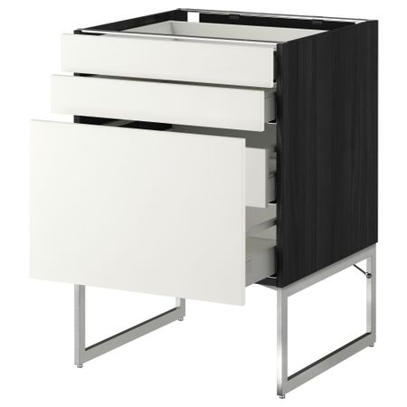 Напольный шкаф 3 фронтальных панели, 2 нижних, 2 средних ящика МЕТОД / МАКСИМЕРА, черный, Хэггеби белый