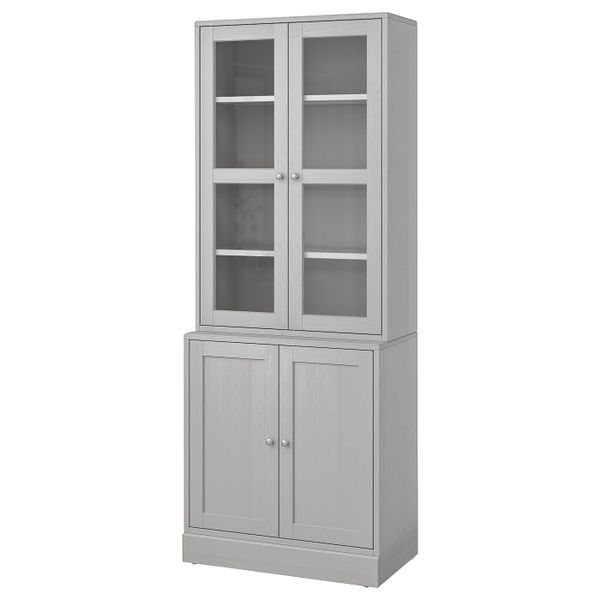 Комбинация для хранения с стеклянная двр, серый 81x47x212 см IKEA HAVSTA ХАВСТА 492.659.80 - фото 1