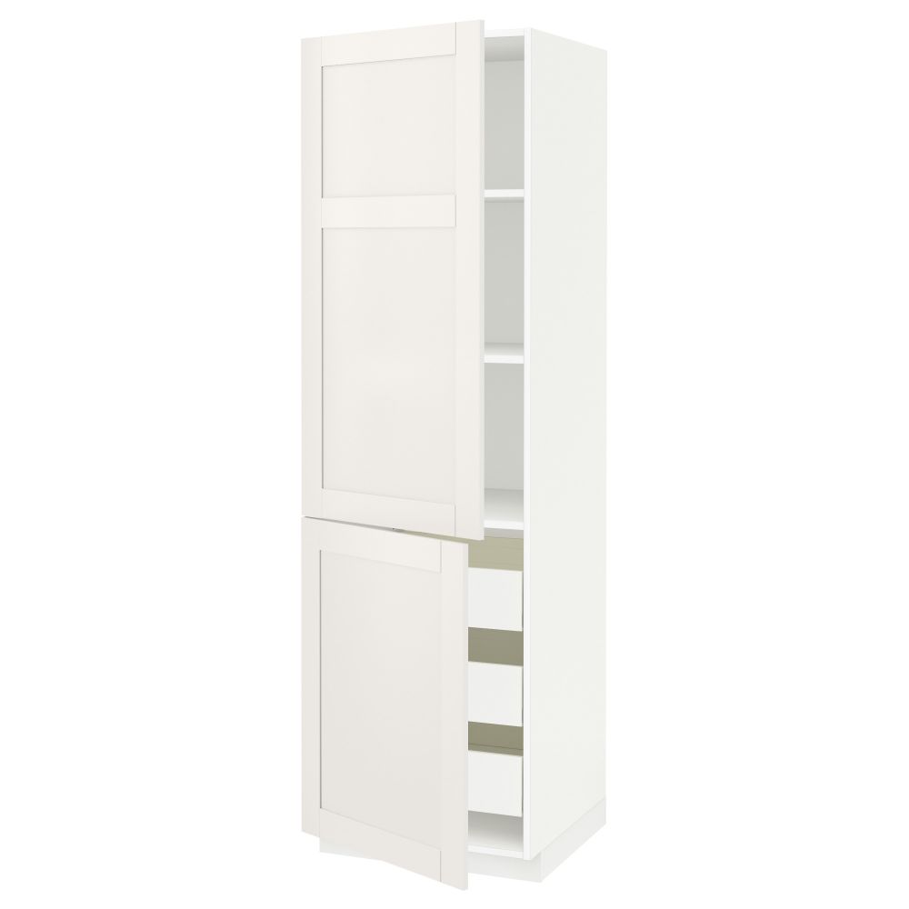 Высокий шкаф + полки, 3 ящика, 2 дверцы МЕТОД / ФОРВАРА, белый, Сэведаль белый - схема-чертеж с размерами