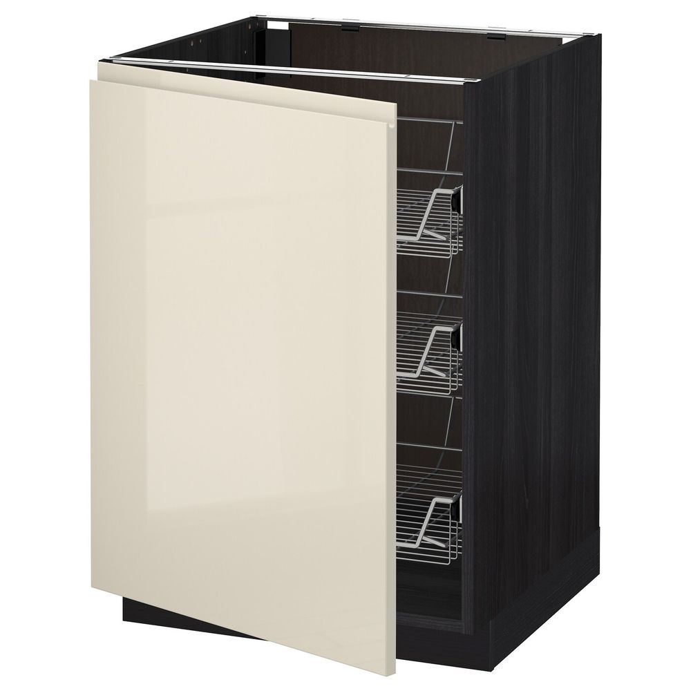 Напольный шкаф с проволочные ящиками, черный, Воксторп глянцевый светло-бежевый 60x60 см IKEA МЕТОД 692.245.64 - схема-чертеж с размерами