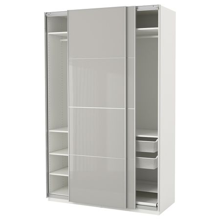 Гардероб, белый Хокксунд, глянцевый светло-серый 150x66x236 см IKEA ПАКС 893.056.58