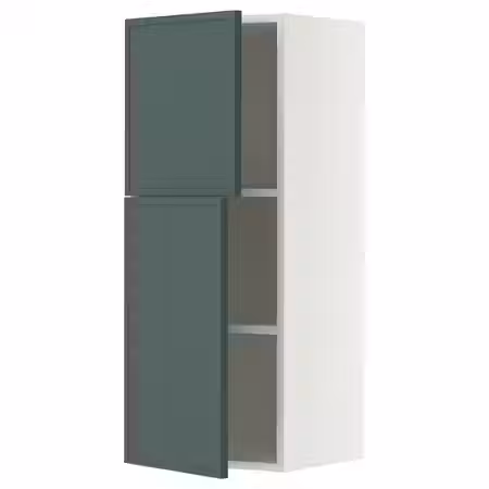 METOD Навесной шкаф с полками/2дверцы - белый/Aspudden темный серо-зеленый 40x100 см