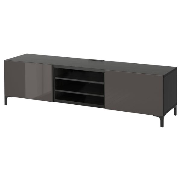 Тумба для ТВ с ящиками БЕСТО, черно-коричневый, Сельсвикен глянцевый/серый (180x40x48 см) - фото 1