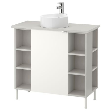 Шкаф под раковину с 1 дверцы/4 открытыми полк ЛИЛЛОНГЕН/ВИСКАН / ГУТВИКЕН, белый, серый (82x40x87 см)
