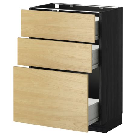 Напольный шкаф с 3 ящиками МЕТОД / ФОРВАРА, черный, Тингсрид береза