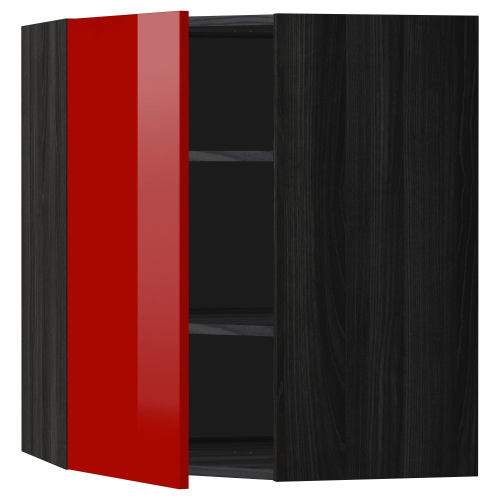 Угловой навесной шкаф с полками МЕТОД, черный, Рингульт красный - схема-чертеж с размерами