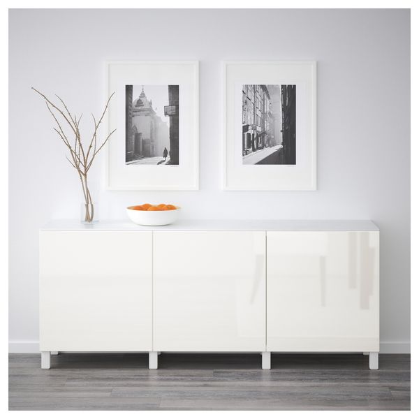 Комбинация для хранения с дверцами БЕСТО, белый, Сельсвикен глянцевый/белый (180x42x74 см) - схема-чертеж с размерами