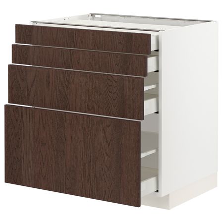 Напольный шкаф 4 фасада/4 ящика, белый/Синарп коричневый 80x60 см IKEA METOD МЕТОД / MAXIMERA МАКСИМЕРА 994.042.76