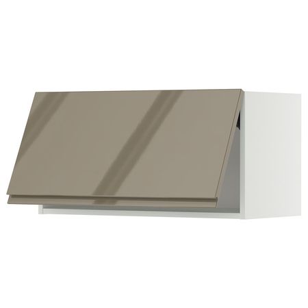 METOD Горизонтальный навесной шкаф - белый/Voxtorp глянцевый темный серо-коричневый 80x40 см