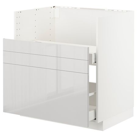 Шкаф под мойку БРЕДШЁН/2фасада/2ящика, белый/Рингульт светло-серый 80x60 см IKEA METOD МЕТОД 392.990.80