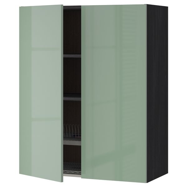 Навесной шкаф с посудной сушилкой, 2 дверцы МЕТОД, черный, Калларп светло-зеленый - схема-чертеж с размерами