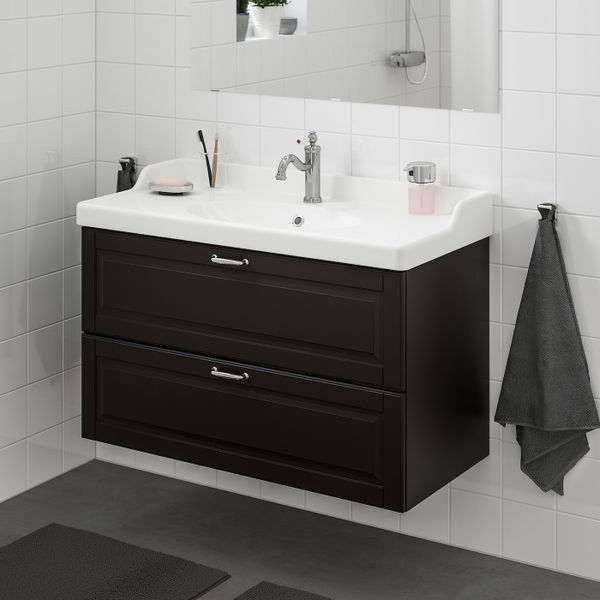 Шкаф для раковины с 2 ящ, Кашён темно-серый, ХАМНШЕР смеситель 102x49x68 см IKEA ГОДМОРГОН / РЭТТВИКЕН 192.934.04 - схема-чертеж с размерами